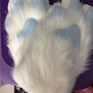 White and Blue Furry Paws for Hands